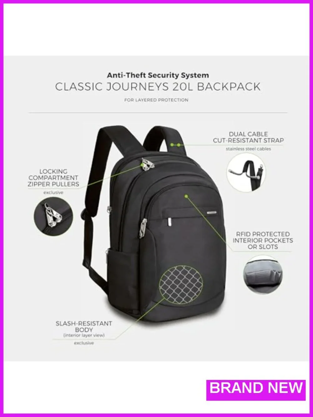 Anti-Theft Travel Backpack RFID Blocking Laptop Daypack